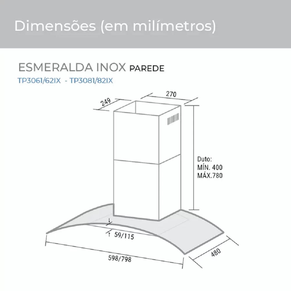Coifa de Parede Suggar Esmeralda 60cm Inox 110V .TP3061IX 60 cm