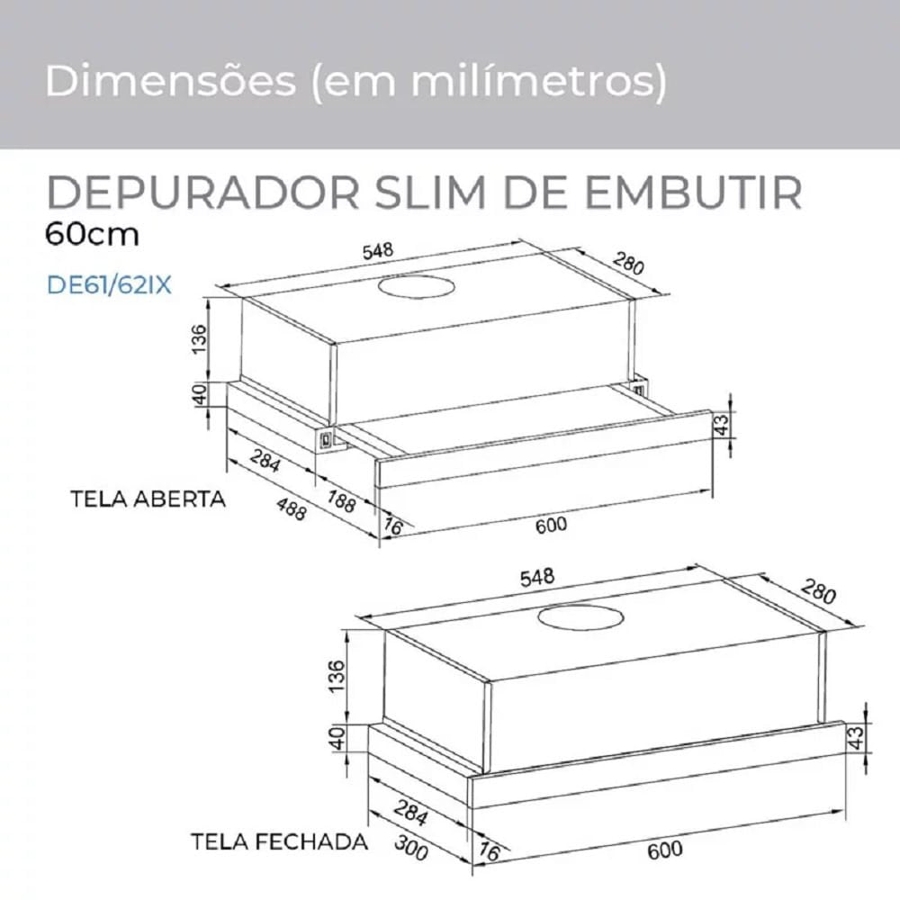 Depurador de Ar Suggar Slim de Embutir 60 cm Inox 110v DE61IX